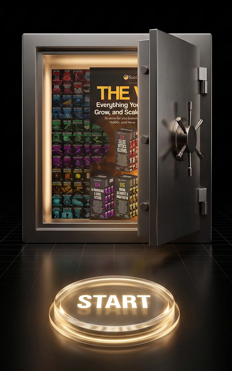 The seven Success Result Vault stream boxes displayed in a dark showroom.