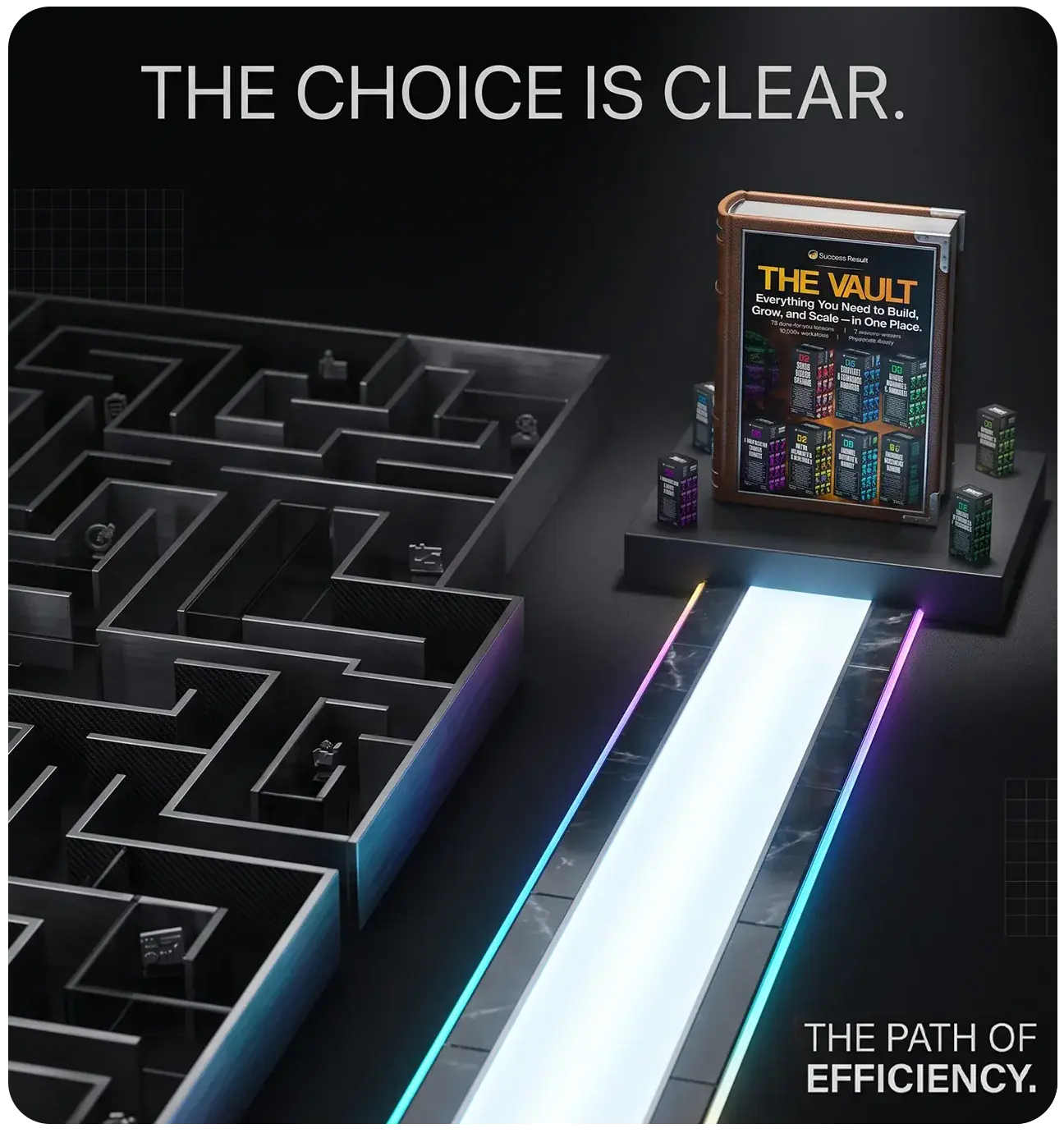 Diagram: the Success Result Vault at the centre, with sales, content, digital products, AI automation, brand and founder streams feeding into it.
