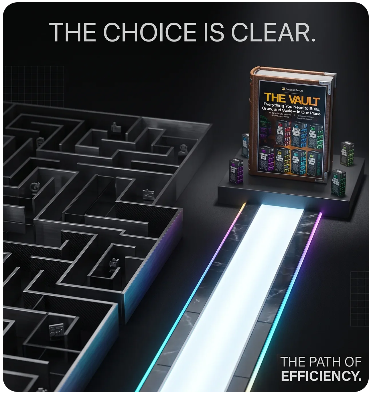 Diagram: the Success Result Vault at the centre, with sales, content, digital products, AI automation, brand and founder streams feeding into it.